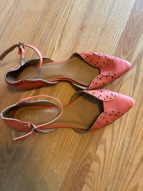 MIA orange Pointed D'Orsay Flats with Ankle Strap